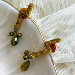 Peridot Gemstone and Beaded Unique Designer Goldplated Earring set